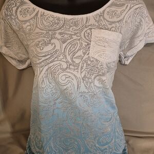 Maurices Paisley Print Short Sleeve Top - Gray and Blue